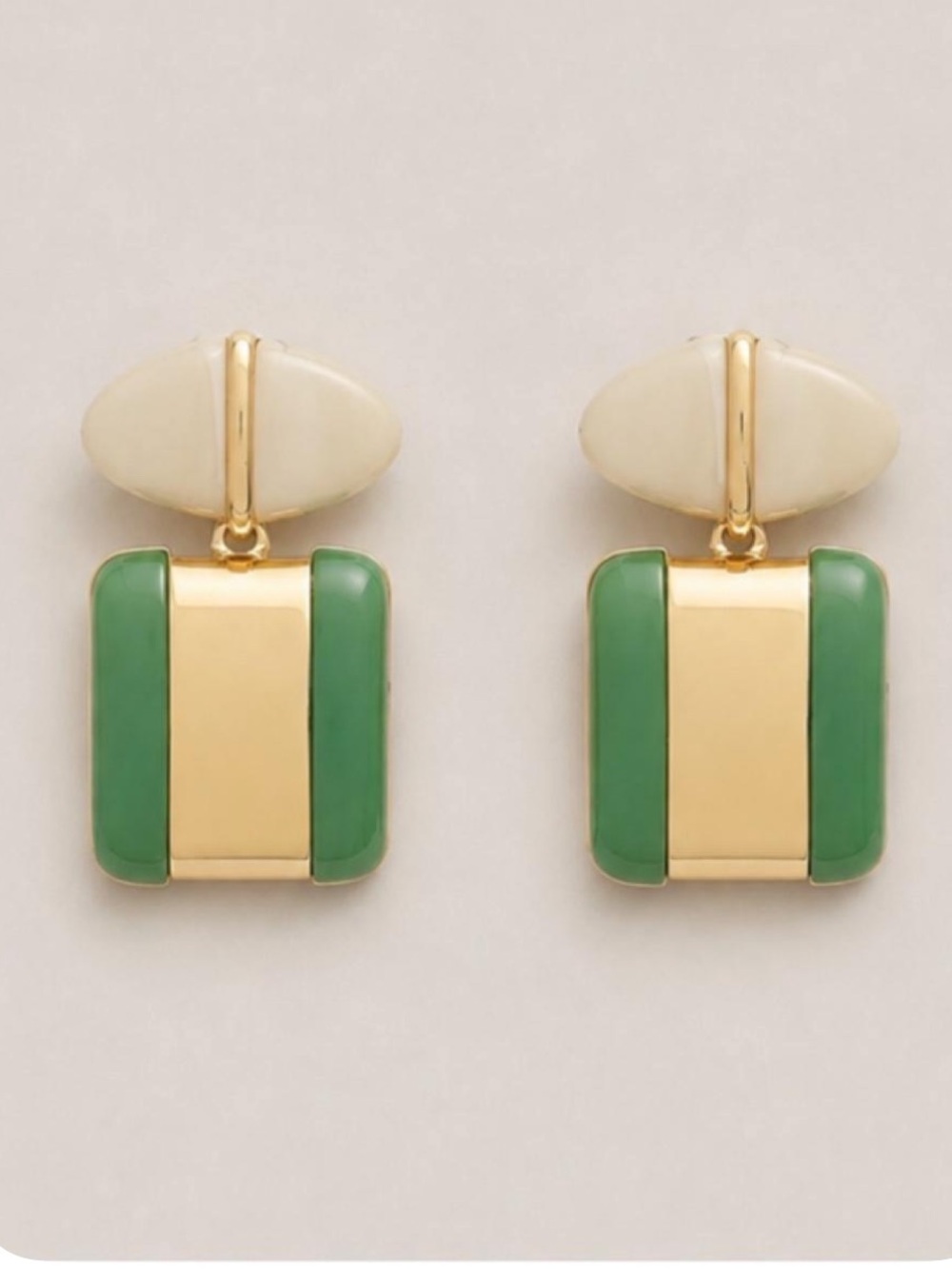 New! Green Gemstone Gold Geometric Earrings NWOT